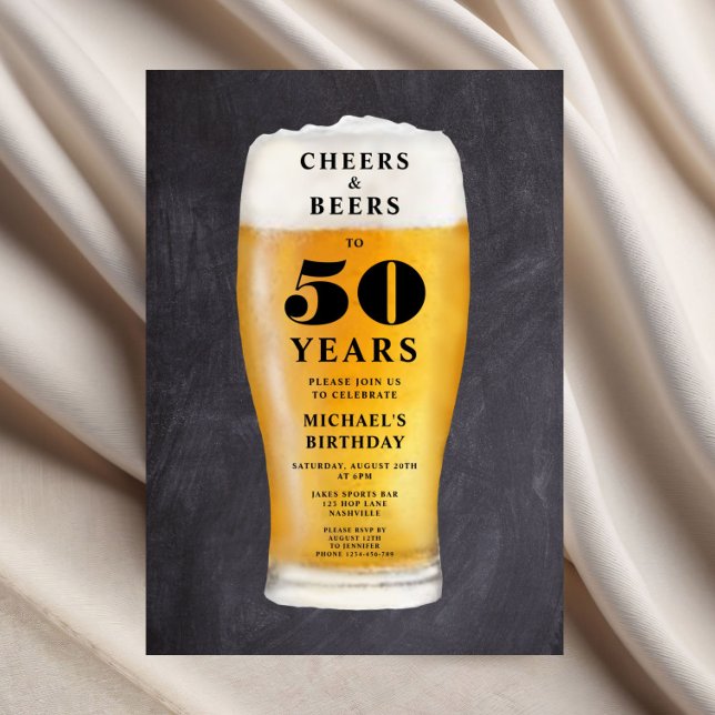 Invitación Saludos Y Cervezas Cumpleaños 50 (Cheers And Beers 50th Birthday Invitation)