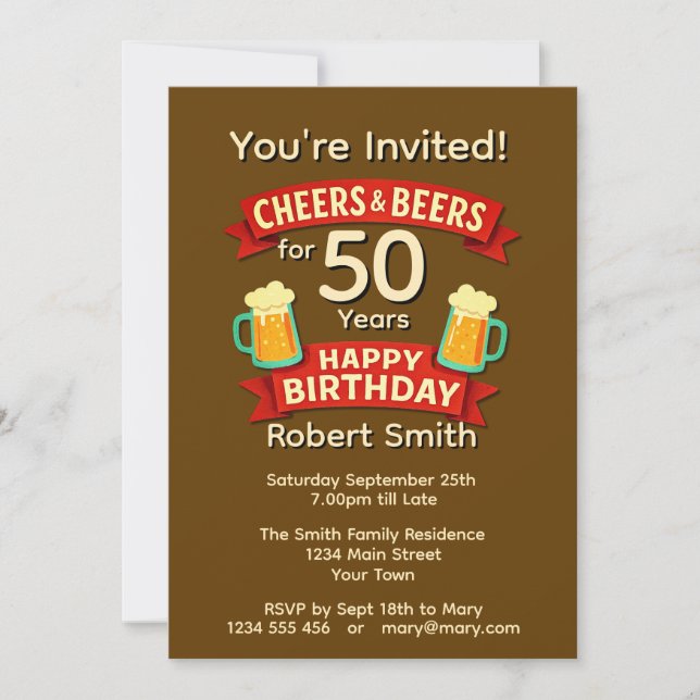 Invitación Saludos y cervezas durante 50 años NOMBRE feliz cu (Anverso)
