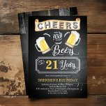 Invitación Saludos y cervezas en fiesta de cumpleaños de 21 a<br><div class="desc">Celebre su 21º cumpleaños con estilo con este rústico diseño de pizarra de carpintería "Cheers and Beers" y de barroom de madera de tonos múltiples. Diseño compuesto por Holiday Hearts Designs (derechos reservados).</div>