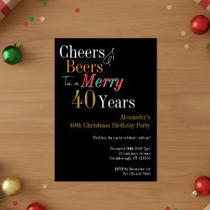 Invitación Saludos y Cervezas Feliz Cumpleaños 40 Navidad