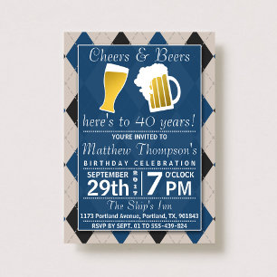 Invitación Saludos y cervezas Fiesta de cumpleaños azul de mo