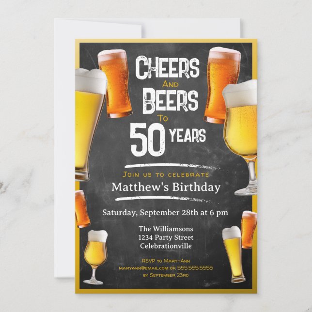 Invitación Saludos Y Cervezas Fiesta De Cumpleaños Black And  (Anverso)