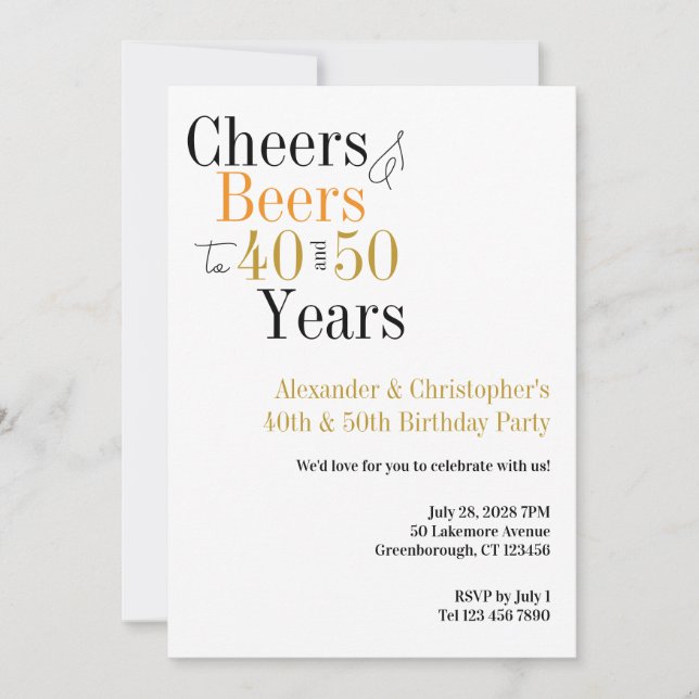 Invitación Saludos y cervezas Fiesta de cumpleaños conjunta m (Anverso)