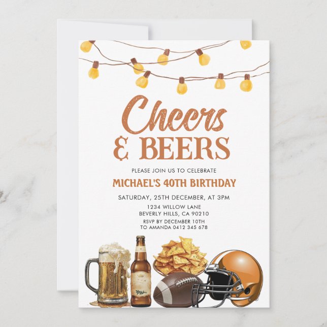 Invitación Saludos y cervezas Fiesta de las cadenas de cumple (Anverso)