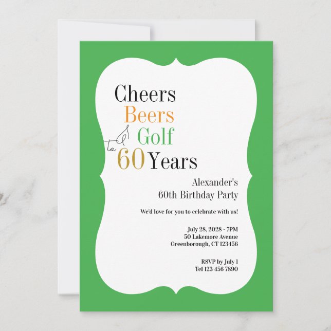 Invitación Saludos y cervezas Golf 60 cumpleaños Green (Anverso)