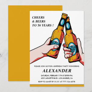 Invitación Saludos y Cervezas Hombres Adultos Cumpleaños 36