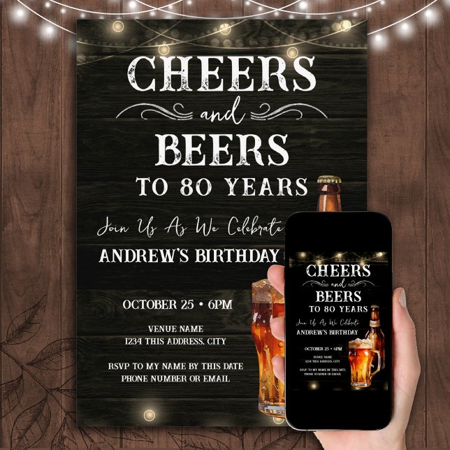 Invitación Saludos y cervezas Invitati 80th Birthday Bar Ligh (Subido por el creador)