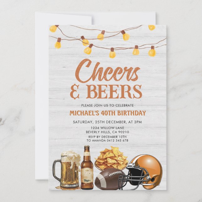 Invitación Saludos y Cervezas Madera de las cadenas de cumple (Anverso)