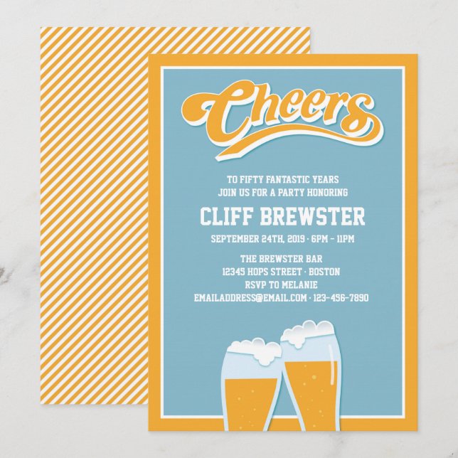 Invitación Saludos y cervezas para los años de cumpleaños (Anverso / Reverso)