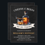 Invitación Saludos y cervezas Rustic 80th Country Birthday Pa<br><div class="desc">Levante un vaso a las alegrías de la adultez con esta encantadora invitación rústica. El diseño tiene un fondo de pizarra negra que prepara el escenario para un ilustracion acuarela de una botella de cerveza con un vaso de hielo y un puro. La frase "Alegres y cervezas a XX años"...</div>