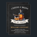 Invitación Saludos y cervezas Rustic 80th Country Birthday Pa<br><div class="desc">Levante un vaso a las alegrías de la adultez con esta encantadora invitación rústica. El diseño tiene un fondo de pizarra negra que prepara el escenario para un ilustracion acuarela de una botella de cerveza con un vaso de hielo y un puro. La frase "Alegres y cervezas a XX años"...</div>