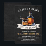 Invitación Saludos y cervezas Rustic 90th Country Birthday Pa<br><div class="desc">Levante un vaso a las alegrías de la adultez con esta encantadora invitación rústica. El diseño tiene un fondo de pizarra negra que prepara el escenario para un ilustracion acuarela de una botella de cerveza con un vaso de hielo y un puro. La frase "Alegres y cervezas a XX años"...</div>