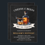 Invitación Saludos y cervezas Rustic 90th Country Birthday Pa<br><div class="desc">Levante un vaso a las alegrías de la adultez con esta encantadora invitación rústica. El diseño tiene un fondo de pizarra negra que prepara el escenario para un ilustracion acuarela de una botella de cerveza con un vaso de hielo y un puro. La frase "Alegres y cervezas a XX años"...</div>