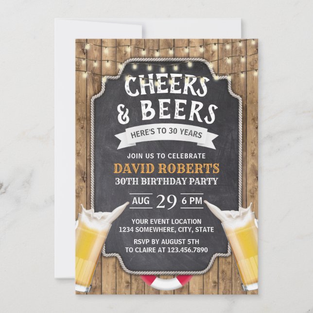 Invitación Saludos y cervezas Rústica Náutica 30 cumpleaños (Anverso)