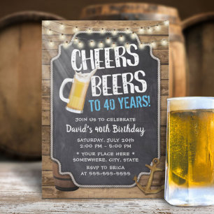 Invitación Saludos y cervezas Rústica String Lights 40 cumple