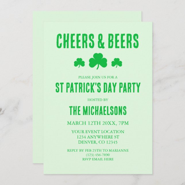 Invitación Saludos y cervezas St Patrick's Day Fiesta (Anverso / Reverso)