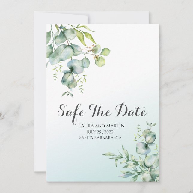 Invitación Salva la elegancia de la fecha Eucalipto  (Anverso)