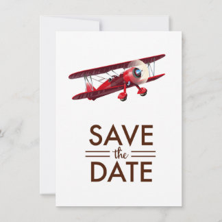 Invitación Salva la fecha biplano vintage