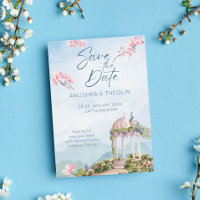 Salva la fecha boda indio pavo real azul