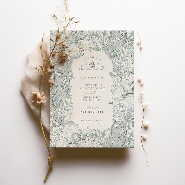 Invitación Salva la fecha de Golden Lily Sky William Morris (Subido por el creador)