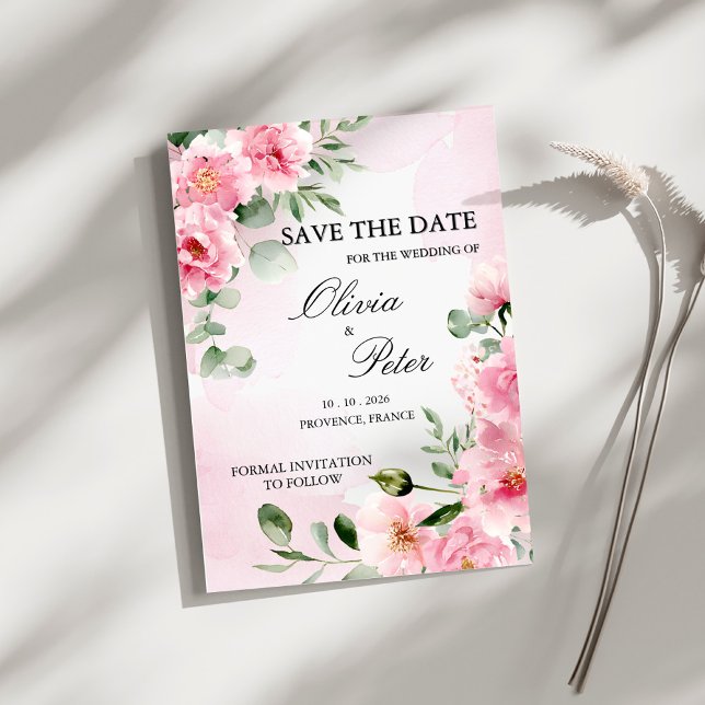 Invitación Salva la Fecha Floral Rosa Romántico (Subido por el creador)