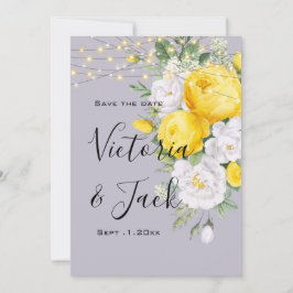 Invitación salva la fecha Luces rústicas Floral Amarillo  