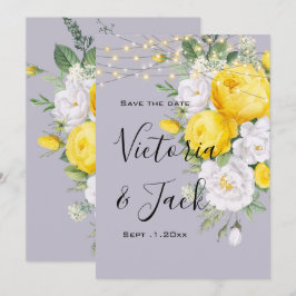 Invitación salva la fecha Luces rústicas Floral Amarillo