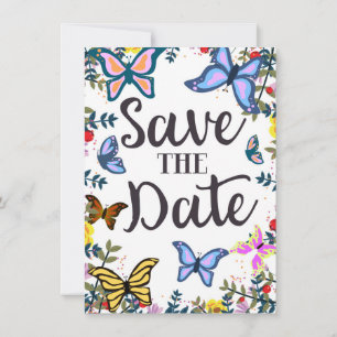 Invitación Salva la Fecha Mariposas Vintage.