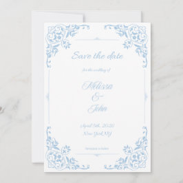 Invitación Salva la fecha moderno azul filigrana país francés