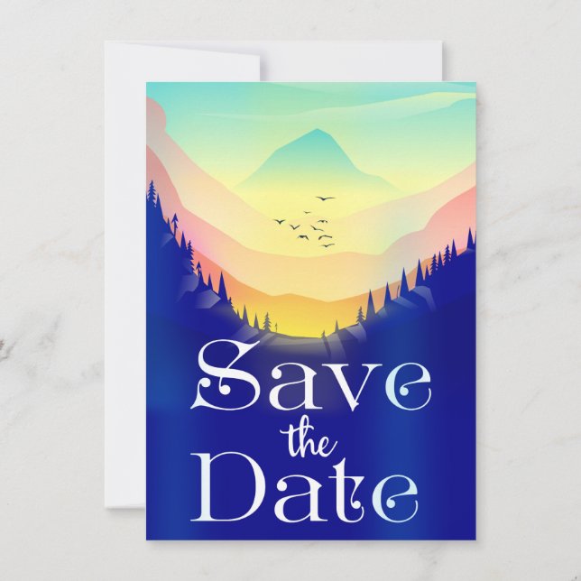 Invitación Salva la fecha Montañas Místicas Vintage. (Reverso)