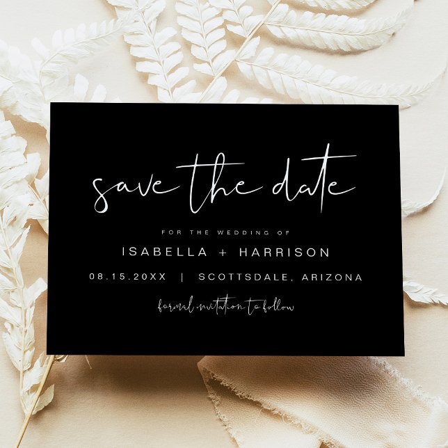 Invitación Salvaguarda de fecha de bodas minimalista moderna  (Edgy Modern Black Wedding Save the Date)