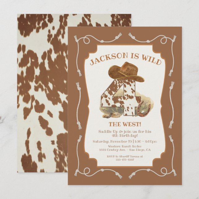 Invitación Salvaje 4 de la fiesta de cumpleaños de Cowboy Occ (Anverso / Reverso)