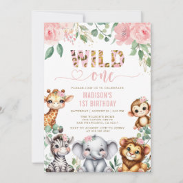 Invitación Salvaje animal de Safari Un floral de Rubor Primer