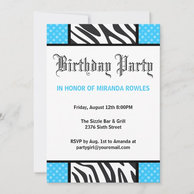 Invitación salvaje azul de la fiesta de cumpleaños (Anverso)
