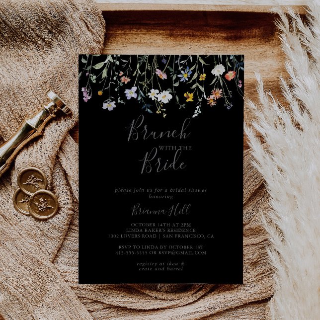 Invitación Salvaje Brunch negro floral con ducha de novia (Subido por el creador)
