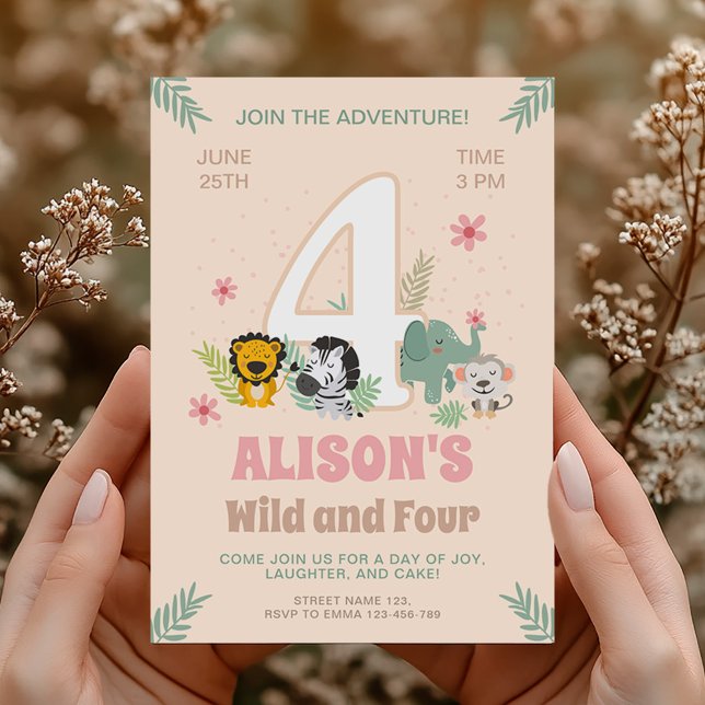 Invitación Salvaje celebración del Pastel Safari Cuatro (Subido por el creador)
