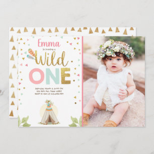 Invitación Salvaje Chica Rosado Tribal Teepee Boho de un cump