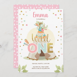 Invitación Salvaje Chica Rosado Tribal Teepee Boho de un cump