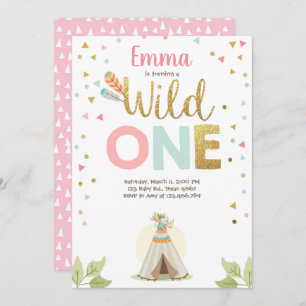 Invitación Salvaje Chica Rosado Tribal Teepee Boho de un cump