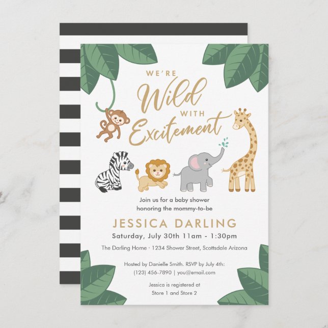 Invitación Salvaje con emoción jungla tema ducha bebé (Anverso / Reverso)