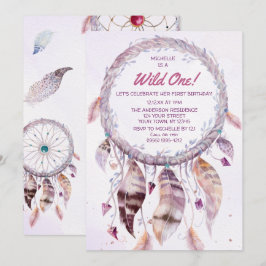 Invitación Salvaje cumpleaños de Dreamcatcher Boho Pink