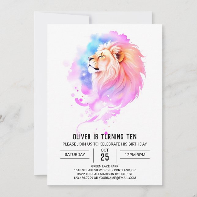 Invitación Salvaje cumpleaños de león moderno (Anverso)