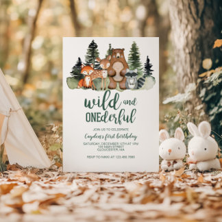 Invitación Salvaje Cumpleaños Primero Animal del Bosque Marav