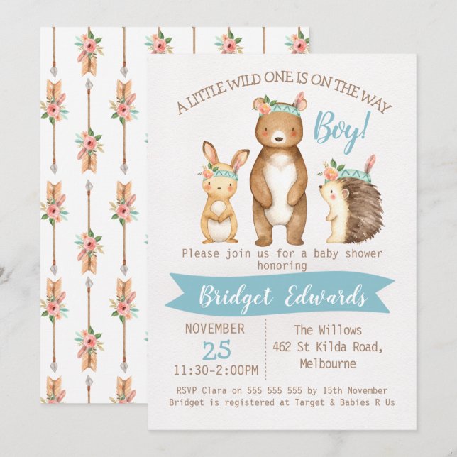 Invitación salvaje de Baby Shower de los animales (Anverso / Reverso)