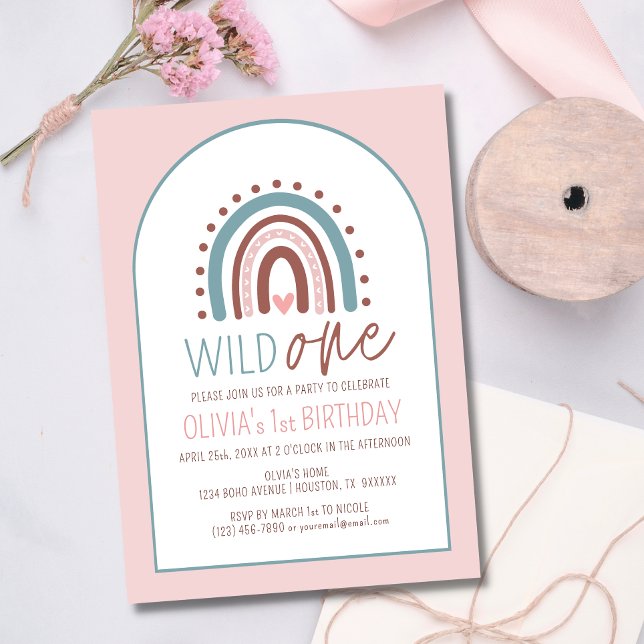 Invitación Salvaje de un boho arcoiris Chica rosado cumpleaño (Subido por el creador)