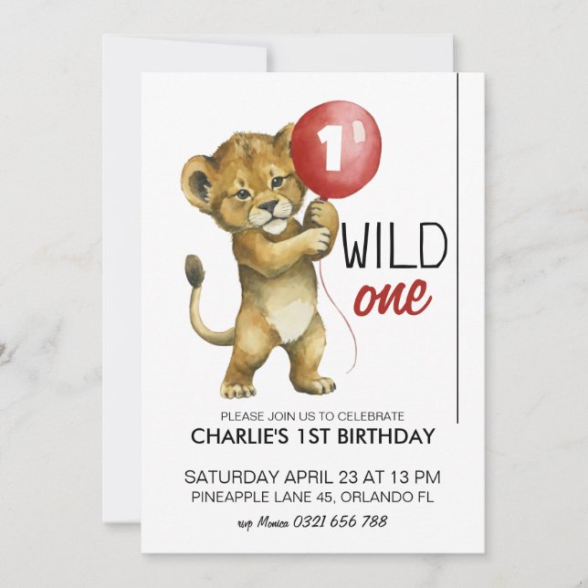 Invitación salvaje de un cumpleaños, primer cumple (Anverso)
