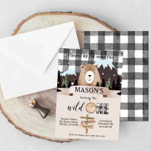 Invitación Salvaje de un oso negro y blanco, primer cumpleaño