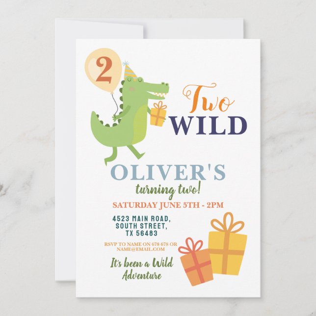 Invitación Salvaje Dos Cocodrilos Cumpleaños 2 Fiesta (Anverso)