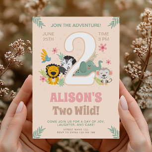 Invitación Salvaje Dos Pastel Safari Segundo Cumpleaños
