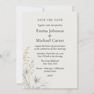 Invitación Salvaje Elegante Botánico de Cardo y Trigo Save